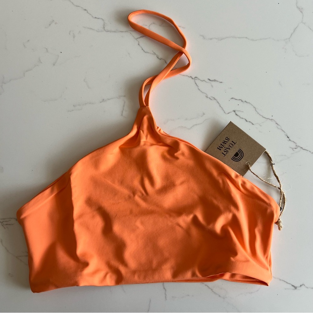 NEW FREE PEOPLE TOAST SWIM Apex Bikini Halter Top  color nectarine   Size Xs